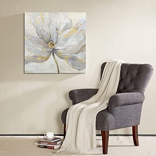 Goldfoilart Floral Wall Art Gold Flower Canvas Pictures with Foil Embellishme...