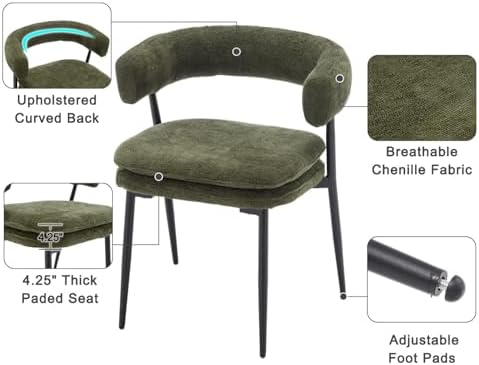 Shunzhi Upholstered Barrel Dining Chairs Set of 2, Olive Green Chenille