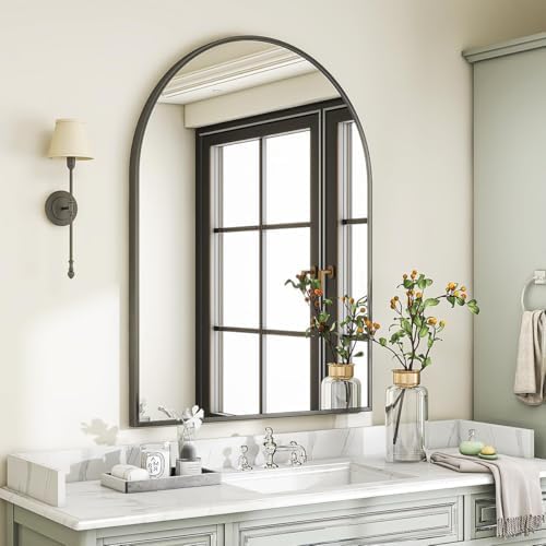 VooBang Arched Wall Mirror, 30 x 38 inch Arch Bathroom Mirror Black