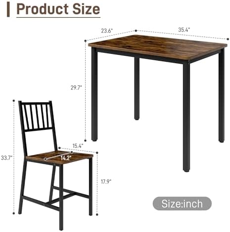 3-Piece Dining Table Set for 2, Space-Saving Kitchen Table Set for Small Spaces, Industrial Breakfast Table for Apartment, Studio & Nook, Natural Wood & Metal,Brown