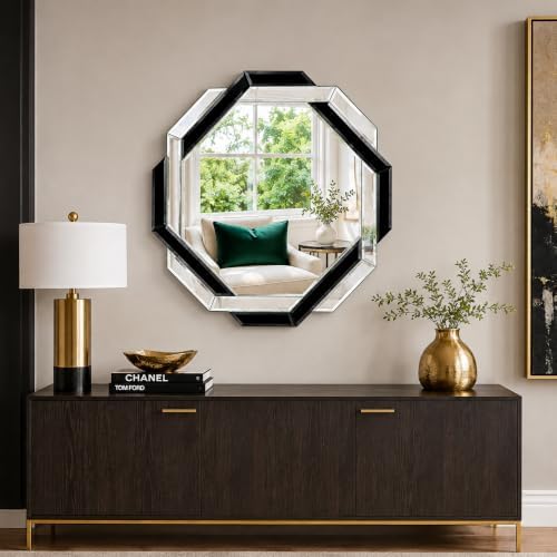 Black Bathroom Mirror-24”X24” Wall Mirrors Decorative, Beveled Edge Frameless...