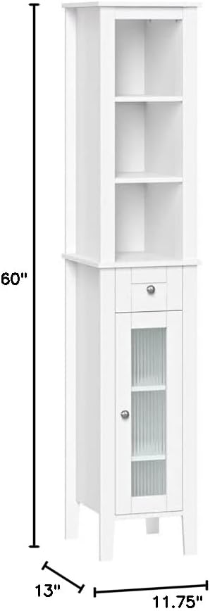 RiverRidge Prescott Tall Slim Bathroom Linen Storage Cabinet, White