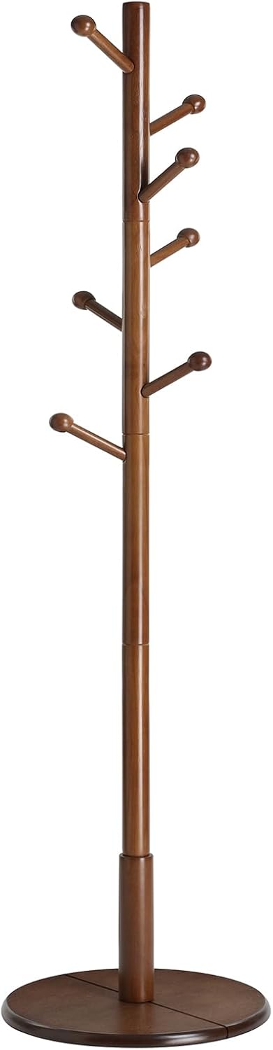 VASAGLE Solid Wood Coat Rack, Free Standing, 8 Hooks, 3 Height Options