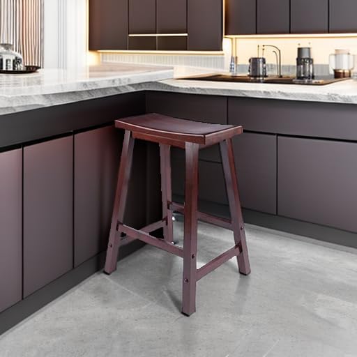 Winsome Satori Saddle Seat Counter Stool, Walnut, 24"