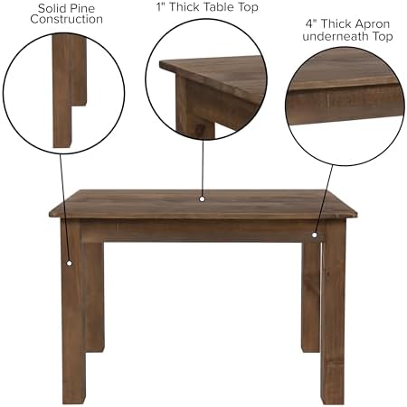 Merrick Lane Jessamine 46" x 30" Rectangular Rustic Solid Pine Farm Dining Table, Antique Farmhouse Wooden Dining Table for Kitchens and Parties, Antique Rustic