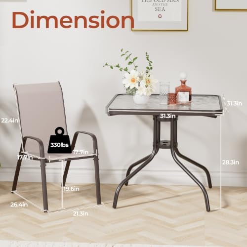 TLSUNNY 5 Pieces Patio Dining Set for 4, Glass Table and Textilene Chair
