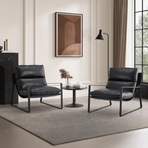 DUOMAY Set of 2 Modern PU Leather Accent Armchair, Black