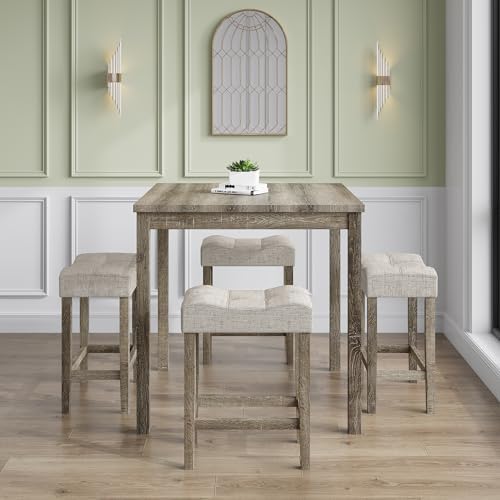 allamazing 5-Piece Counter Dinner Height Table Set, Indoor Modern Rectangular Dining Table Furniture Set for Kitchen, 35 inch Dining Table with 4 stools (1+4 Natural)