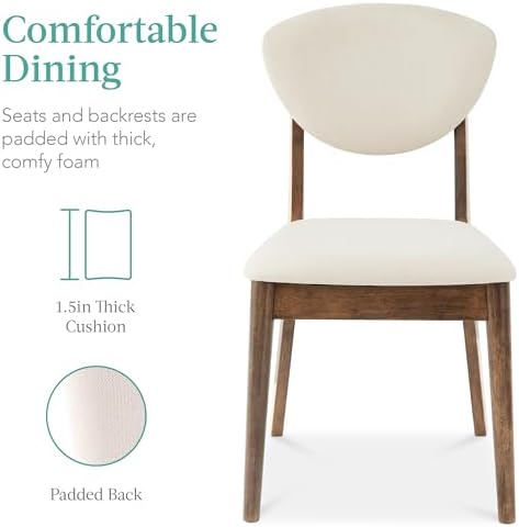 Best Choice Products 5-Piece Dining Set, Compact Mid-Century Modern Table & Chair Set for Home, Apartment w/ 4 Chairs, Padded Seats & Backrests, Wooden Frame - Walnut/Cream