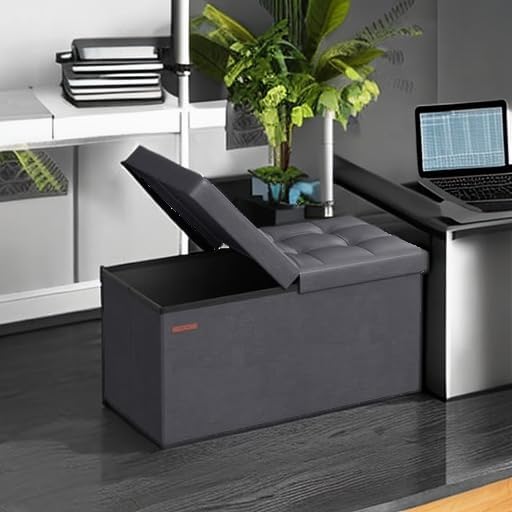 SONGMICS 30 Inches Folding Storage Ottoman Bench with Flipping Lid