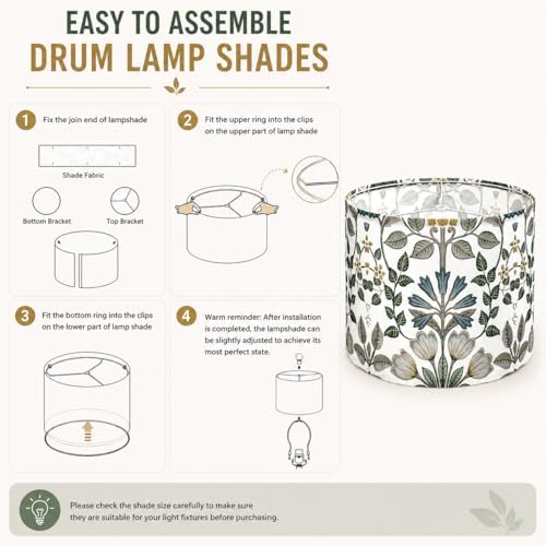 Drum Lamp Shade, Blue Floral Print, 13 x 13 x 10 Inch