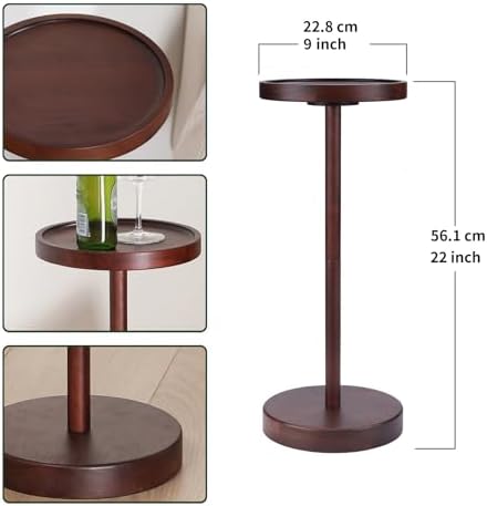 Solid Acacia Wood Pedestal End Table - Small Round
