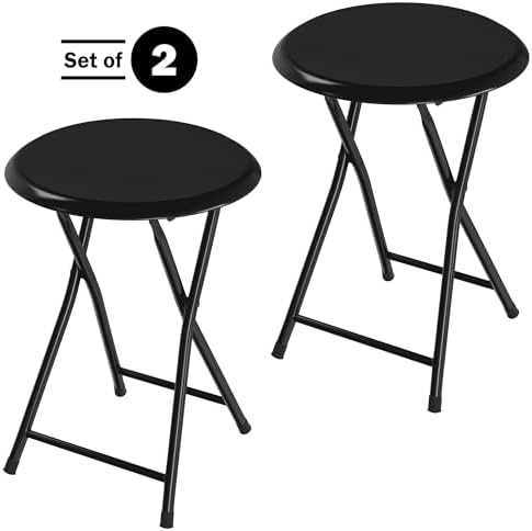 Lavish Home Portable Folding Stool with Backless Seat Set of 2, Black, 18”