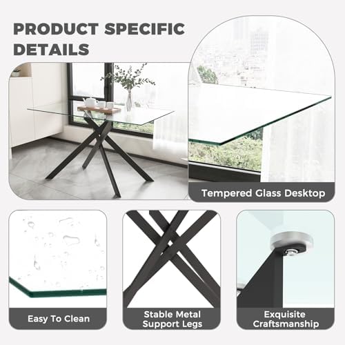51" 5-Piece Glass Dining Table Set for 4, White&Black