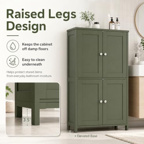 Vongrasig 43" Bathroom Storage Cabinet, Floor Cabinet with Doors, Green