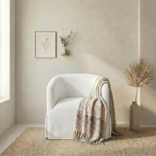 KISLOT Modern Swivel Accent Chair, Barrel Chair, 2-Pack Off White