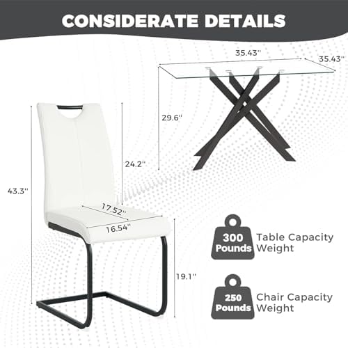 51" 5-Piece Glass Dining Table Set for 4, White&Black