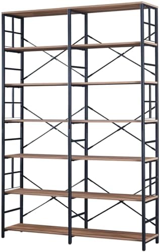 HOMISSUE Bookshelf, Industrial Double Wide 7-Tier Bookshelves, 84" Tall Bookcase with Open Shelves, Heavy Duty Bookcases with Storage for Living Room Home Office, Rustic Brown