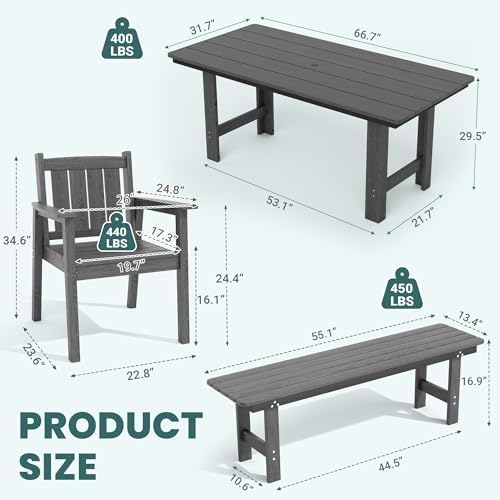 Pamapic Patio Dining Table Set, 6-Piece Outdoor Dining Set for 6, Grey