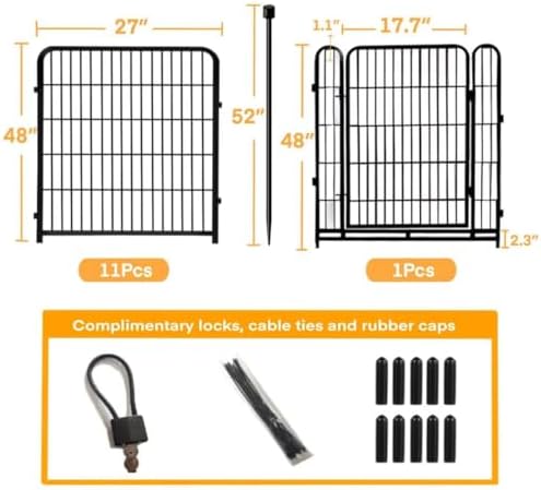 Getlay Tall Garden Fence with Gate 48 in(H)×27 in(L) 12 Panels Total 26.6 Ft(...