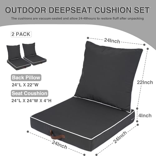 Enipate Outdoor Deep Seat Cushion Set of 2, Weather Resistant Patio Furniture...