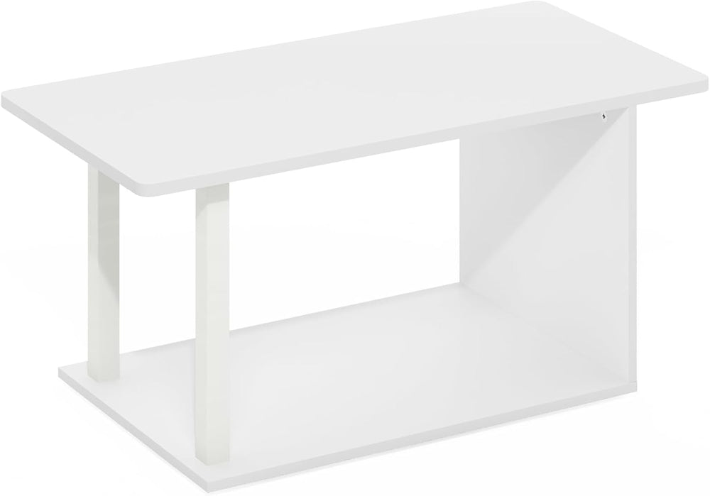 Furinno Basic 2-Tier Modern Coffee Table with Open Shelf, White