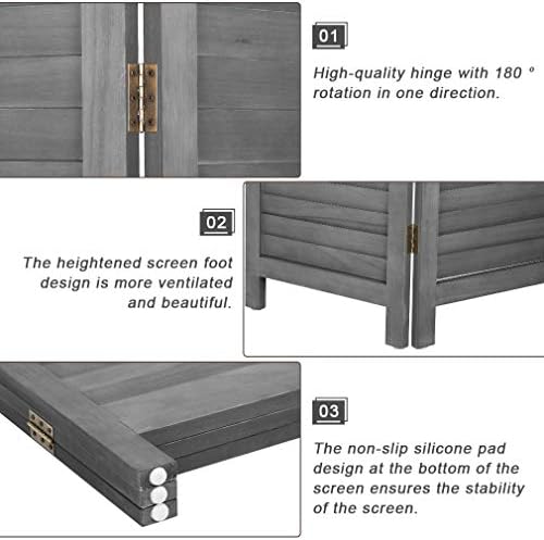 3 Panel Wood Room Divider 5.7 Ft Tall Privacy Wall Divider 67.7" x 16.9" Each Panel Folding Wood Screen for Home Office Bedroom Restaurant （Gray）