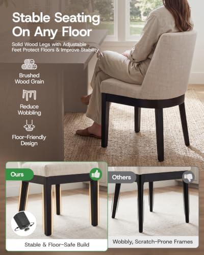 HNY Beige Linen Dining Chairs Set of 6, Soft Upholstered Dining Room Chairs