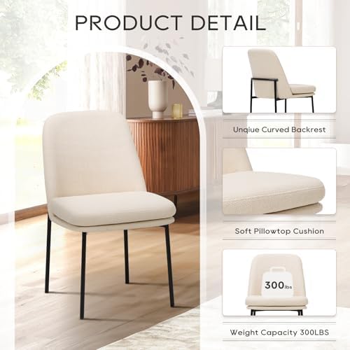 COLAMY Leather Dining Chairs Set of 2 with Metal Legs, Beige
