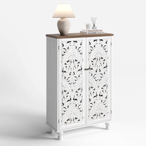 JOINICE 47" Tall Accent Cabinet with Doors & Storage for Living Room,White
