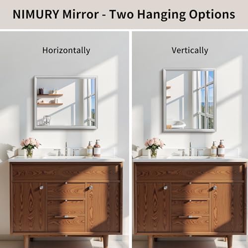 20x24 Inch Brushed Silver Bathroom Mirror, Raised Metal Framed Bathroom Vanity Mirror for Over Sink, Anti-Rust, Shatterproof Rectangle Wall Mirror, Hangs Horizontally or Vertically