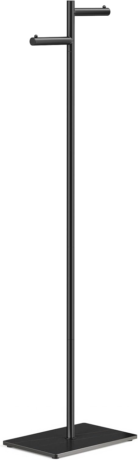 Metal Freestanding Coat Rack, 68.9"H Z-Shaped Coat Tree with Natural Roc...