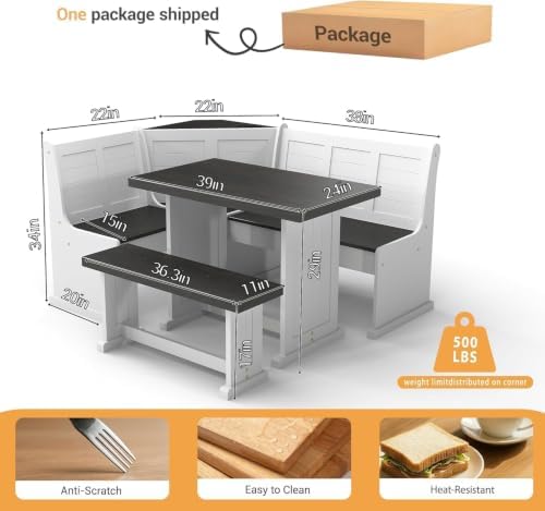 ENOR Breakfast Nook Table Set,Kitchen Corner Table Set for Dining Room