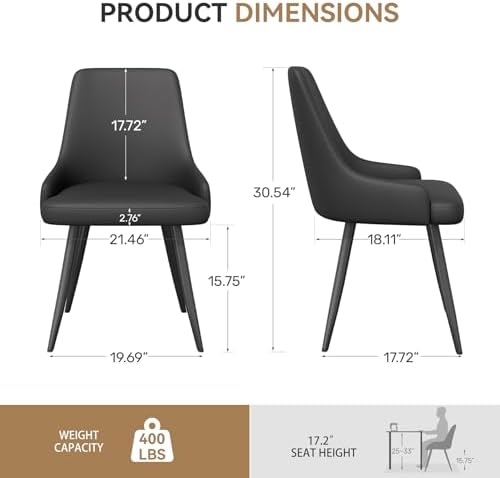 Faux Leather Chairs Set of 4, Waterproof Padded Seat,Black