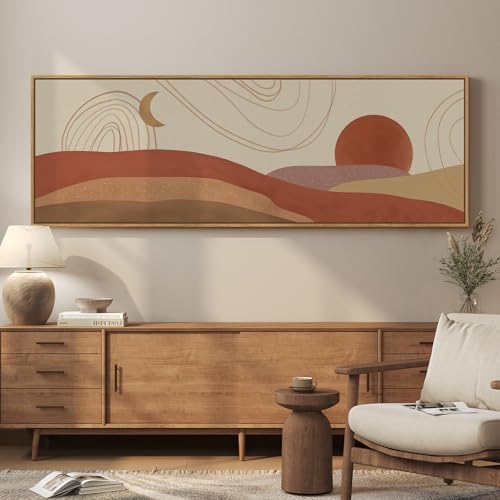 Large Framed Long Narrow Horizontal Boho Wall Art for Living Room, 20x60 In