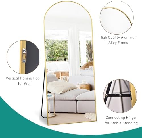 Full Length Mirror, 71″x30″Arched Large Floor Body Mirror (Gold)