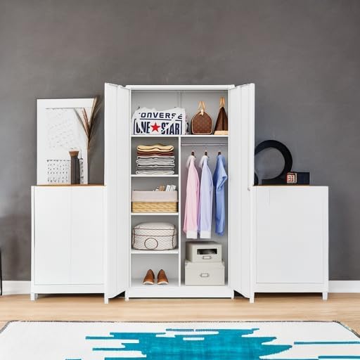 MIIIKO Steel Wardrobe, 72" Combination Storage Cabinet with Clothes Rod ...