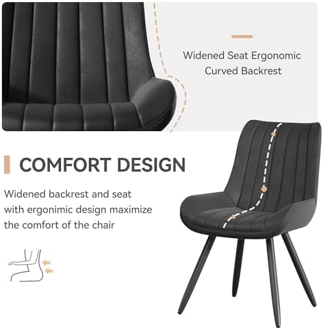 Mid Century Modern Dining Chairs Set of 6, Soft Cushion Upholstered Fabric Kitchen Chairs, Black