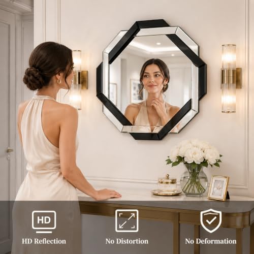 Black Bathroom Mirror-24”X24” Wall Mirrors Decorative, Beveled Edge Frameless...