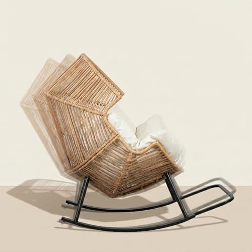 Oversized Outdoor Rocking Chair Set of 2, Wicker Egg Patio Lounge Chair Baske...