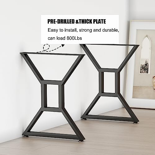 KaKaBB Metal Desk Legs 28 inch, Heavy Duty Industrial Table Legs with Adjustable Protector Feet, DIY Modern Cast Iron Furniture Legs Set of 2 (28", Black)