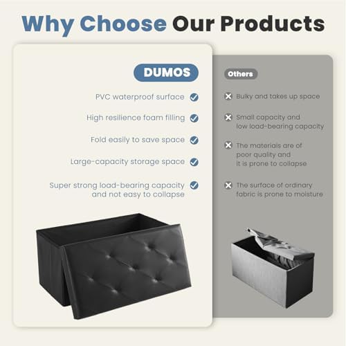 DUMOS 30 Inch Foldable Storage Ottoman Bench, Large Ottoman with Storage