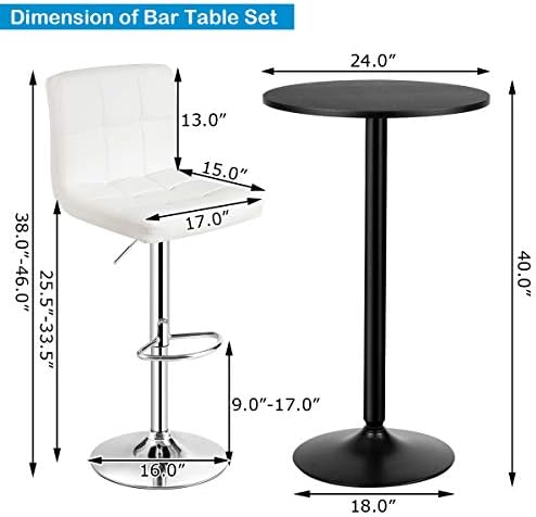 COSTWAY 3-Piece Bar Table Set, Counter Height Table Set with 2 Bar Stools