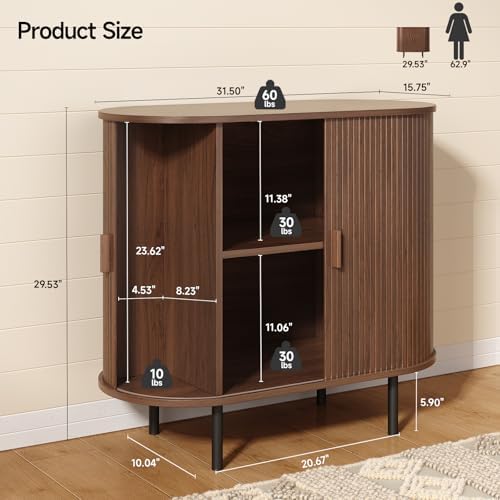 ONBRILL 31.5" Sideboard Buffet Cabinet Sliding Door/Adjustable Shelf Walnut