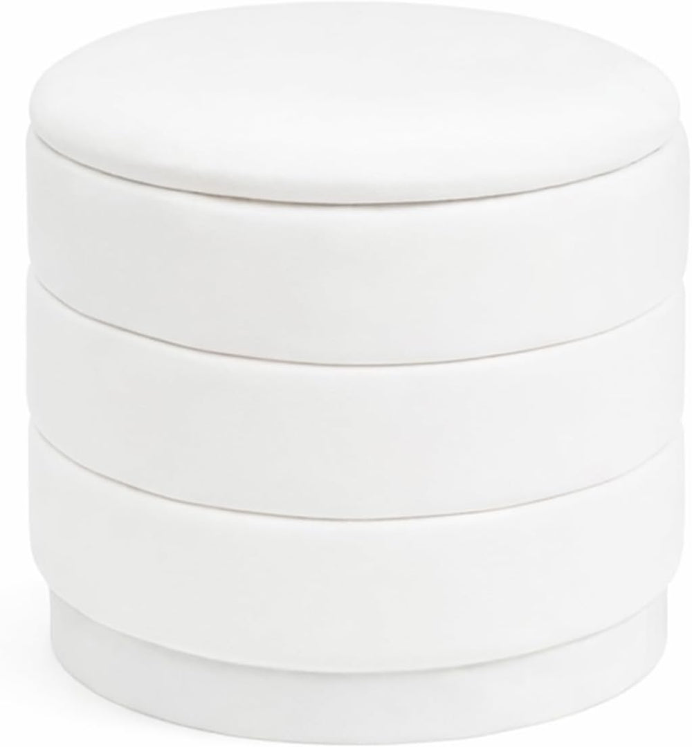 Round Storage Ottoman, 15.4" Velvet Footstool, White