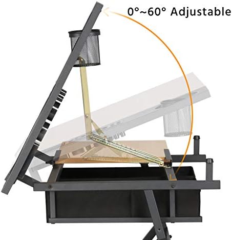 Yaheetech Adjustable Drafting Table Art Desk, Storage Drawers & Stool, Wood
