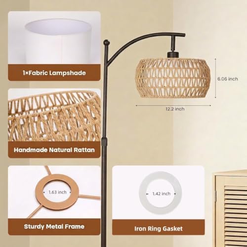 Boho Rattan Lamp Shade, 12.2" Top x 12.2" Bottom x 6.06" High,...