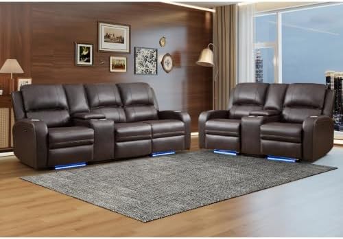 EBELLO Faux Leather Power Recliner Sofa Set, 2 Piece Electric Reclining Couch...