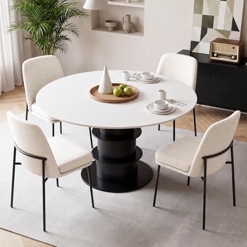 COLAMY Leather Dining Chairs Set of 4 with Metal Legs, Beige