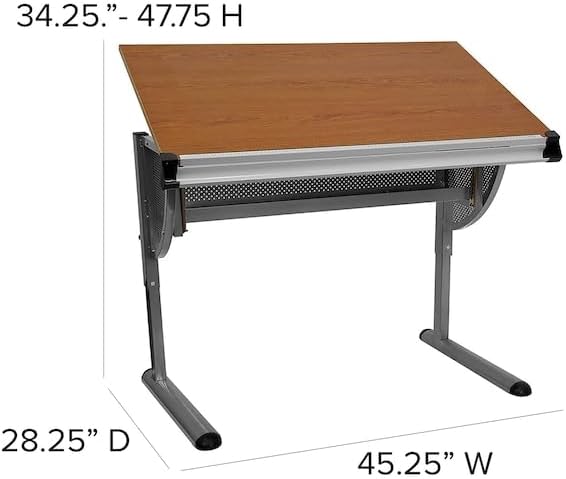 Flash Furniture Berkley Adjustable Drawing and Drafting Table with Pewter Frame